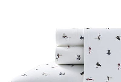 Eddie Bauer Home | Percale Collection Sheet Set-100% Cotton, Crisp & Cool, Lightweight & Moisture-Wicking Bedding, King, Fishing Flies