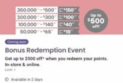 Shoppers Drug Mart: PC Optimum Bonus Redemption Event