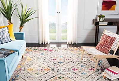 SAFAVIEH Madison Collection 3' x 5' Grey/Yellow MAD418F Boho Diamond Distressed Non-Shedding Living Room Bedroom Accent Rug
