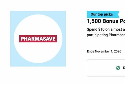 Blue Rewards: 1,500 Bonus Points WUS $10 at a participating Pharmasave location