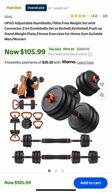 Walmart: UPGO Adjustable 70lbs 5 in1 Dumbbells Set $105 Walmart: UPGO Adjustable 70lbs 5 in1 Dumbbells Set $105
