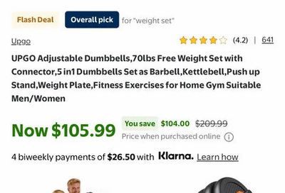 Walmart: UPGO Adjustable 70lbs 5 in1 Dumbbells Set $105