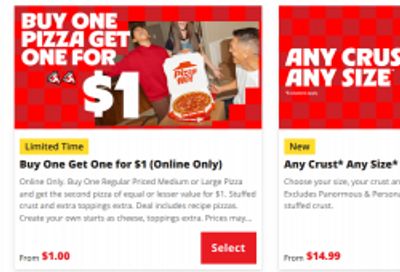 Pizza Hut Canada Deals: Buy One Pizza Get One For $1 + More