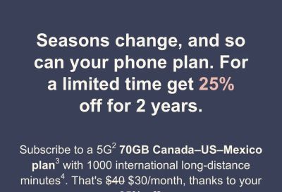 Public Mobile: Winback: $30 70GB 5G+ Can/US/Mexico for 24 Months