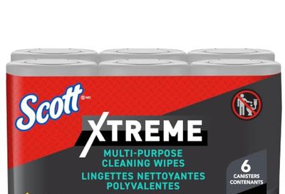 Scott Xtreme Cleaning Wipes, Citrus Scent, 6 Canisters, 450 Sheets | Heavy Duty Textured, Dual-action, Multi-purpose, Removes Oil, Grime, 9x7 in, 75/canister