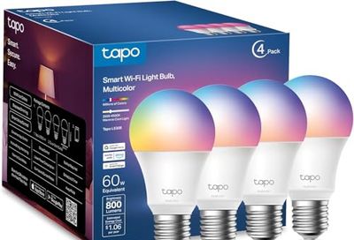 Tapo Multicolor Dimmable Smart Light Bulbs, L530E(4-Pack), A19 E26, 800LM | 16M Colors RGBW, Works with Alexa and Google Home, 60W Equivalent, CRI>90, 2.4GHz WiFi Only, No Hub Required