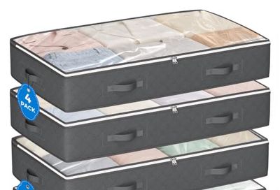 Budding Joy 90L Under Bed Storage Containers, Foldable Storage Bags Grey | Foldable Under Bed Storage Bins & Closet Organizers for Blankets, Towels, Comforter, Sweaters, Pillows, Wrapping Paper