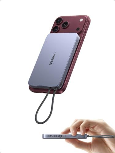 UGREEN Magflow Air Qi2 25W 10000mAh Ultra-Slim Magnetic Power Bank,PD 45W | 1.39 CM Slim, Built-in Cable 45W USB-C, ATL , Portable Charger for iPhone Series, Galaxy, iPad/AirPods Pixel, Travel