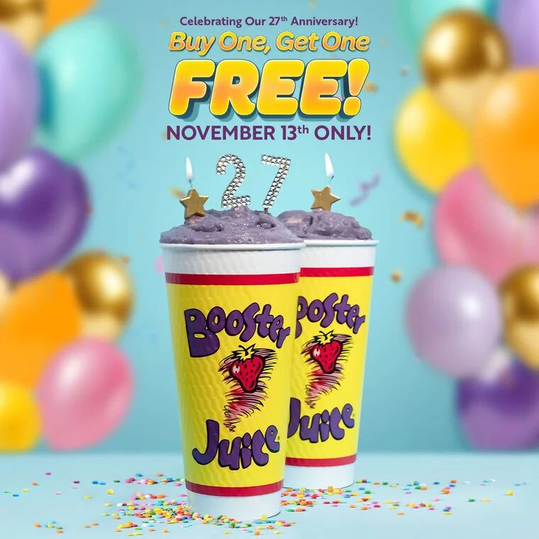 Booster Juice - BOGO Smoothies on November 13th Booster Juice - BOGO Smoothies on November 13th